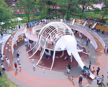 大象造型繩網(wǎng)攀爬滑梯組合設(shè)備