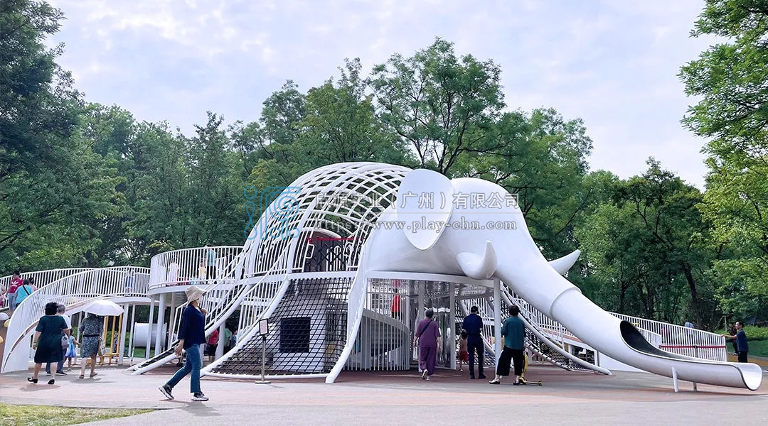 大象造型繩網攀爬滑梯組合設備